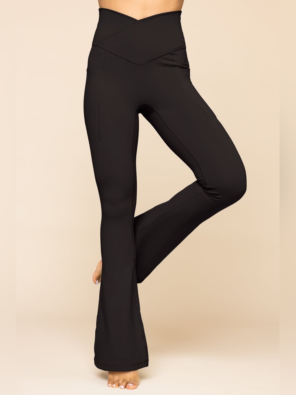 Popflex Crisscross Hourglass Flared Legging with Pockets - Black Large Tall